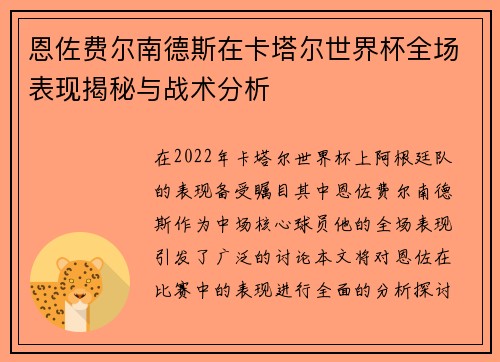 恩佐费尔南德斯在卡塔尔世界杯全场表现揭秘与战术分析